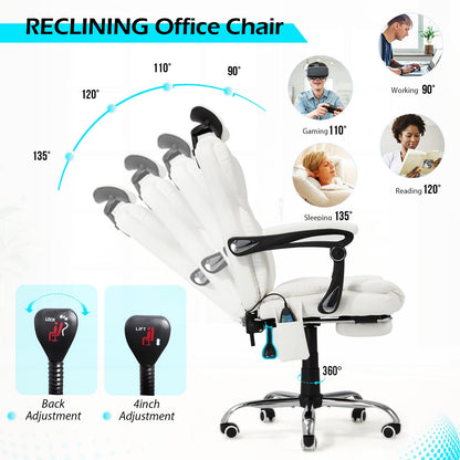 YODOLLA Office Chair with 7 Points Vibration Massage&Heat, Adjustable Ergonomic Recliner, Cream White