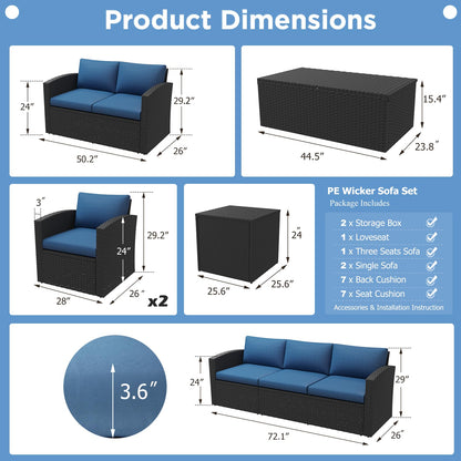 YODOLLA 7 PCS Outdoor Patio Furniture Sets with 2 Storage Boxes, Black & Dark Blue