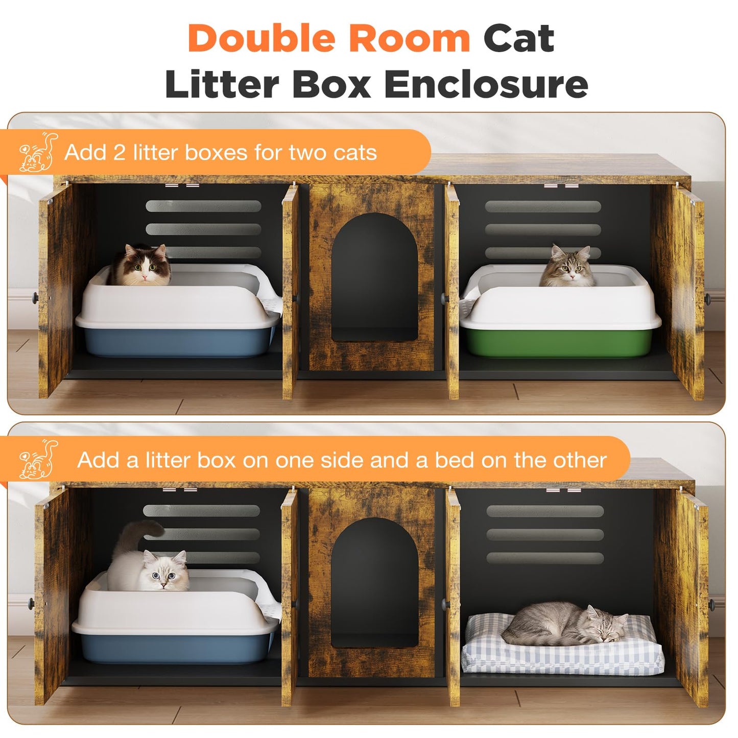 YODOLLA Cat Litter Box Enclosure with Double Room and Large Storage Space