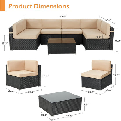 YODOLLA 7 Piece Outdoor Patio Furniture Set, Black & Beige