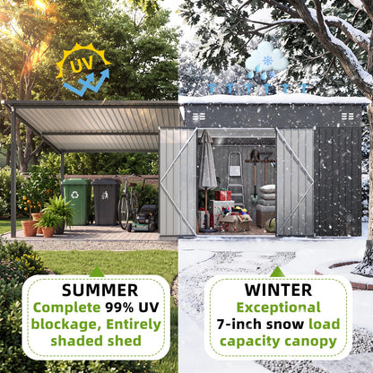 YODOLLA 20x8 FT Metal Outdoor Storage Shed with Pergola Hardtop Combo