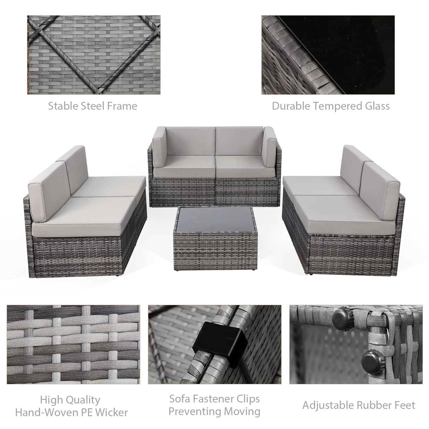 YODOLLA 7 Piece Outdoor Patio Furniture Set, Gray & Gray