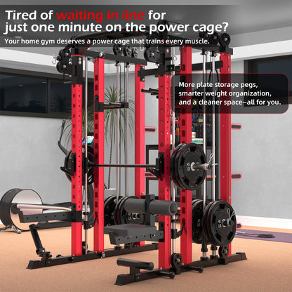 YODOLLA Smith Machine Power Squat Rack Cage, 2000lbs All in One Dual Cable Crossover Machine