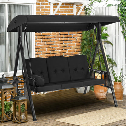 YODOLLA 3-Seat Porch Swings with Adjustable Canopy, Black
