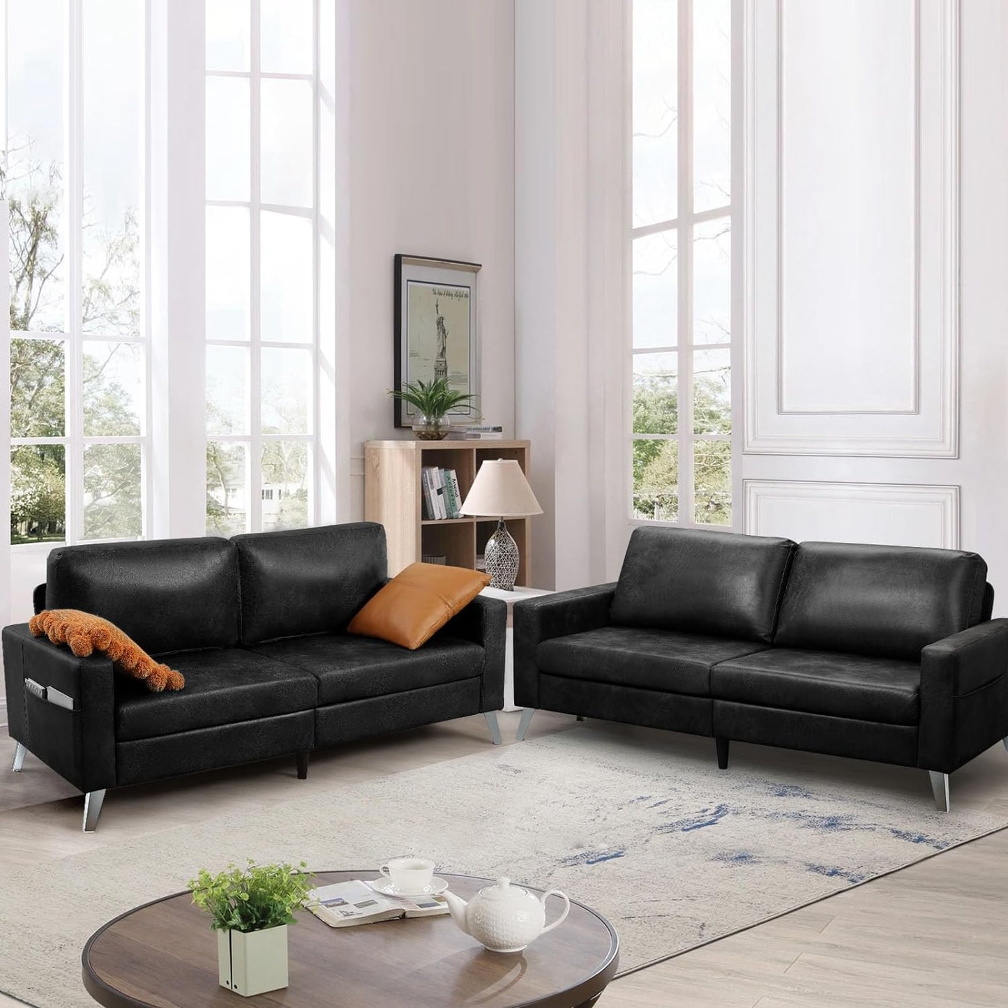 YODOLLA 79 Inch Sofa Couch for Living Room, Faux Leather, Black