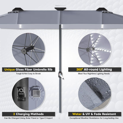 YODOLLA 15ft Double-Sided Patio Umbrella Outdoor Rectangle Umbrella with Base, Gray