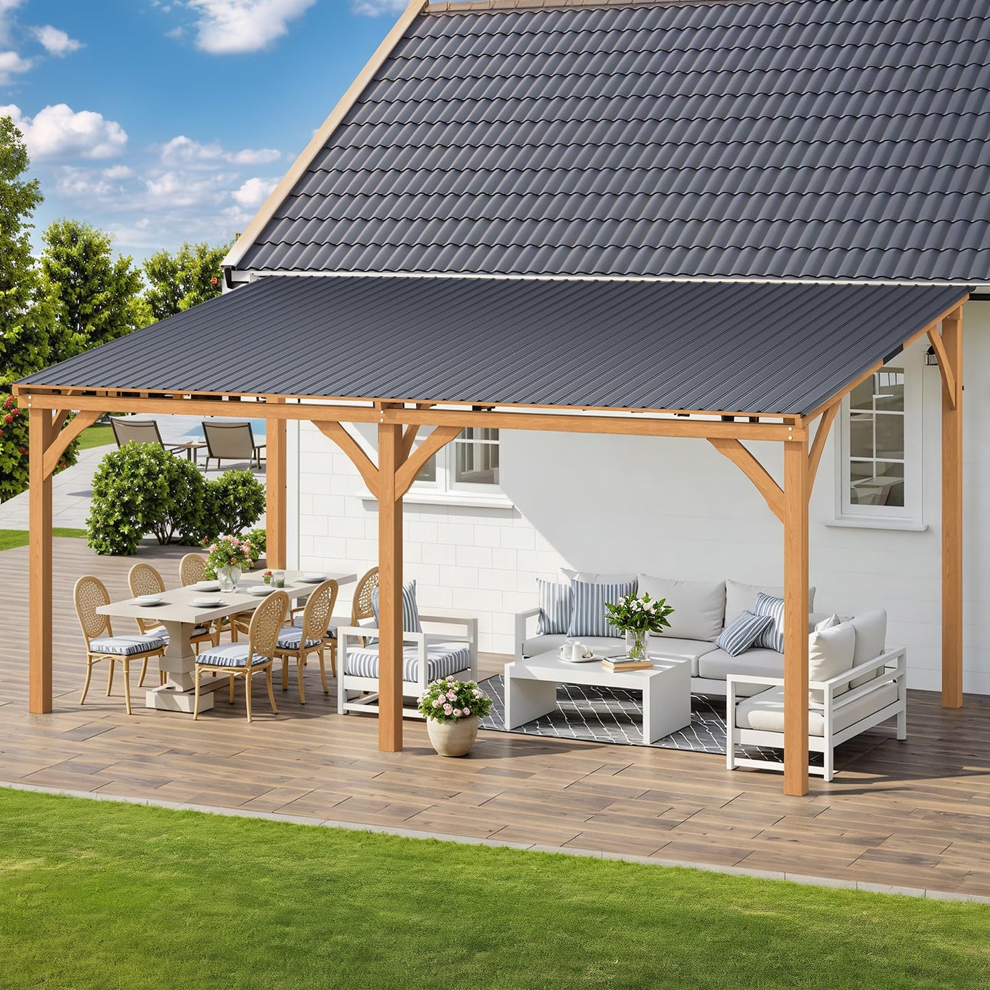 YODOLLA 16' x 10' Outdoor Wood Ceder Gazebo Lean to Hardtop Pergolas