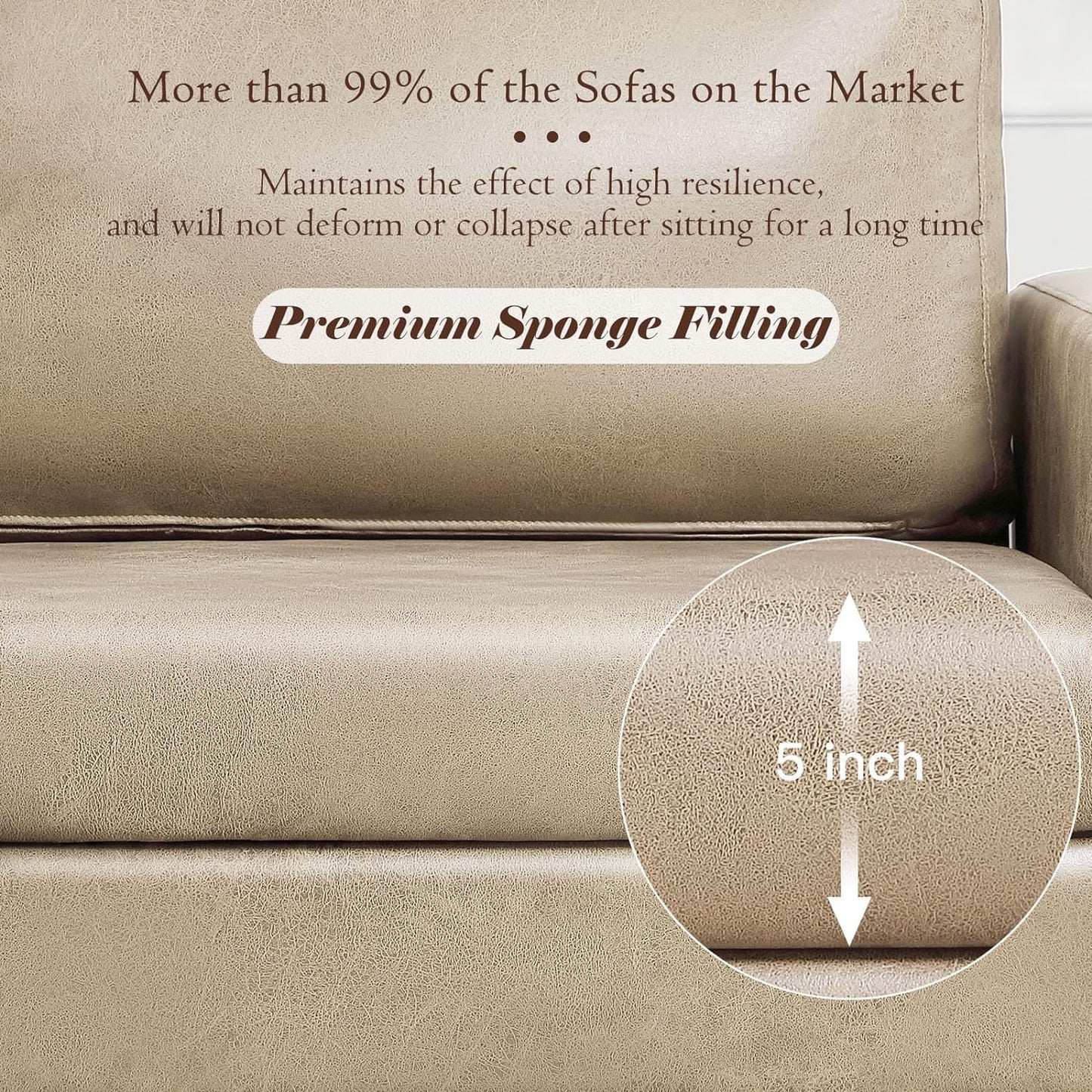 YODOLLA 79 Inch Sofa Couch for Living Room, Faux Leather, Beige