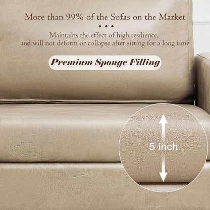 YODOLLA 79 Inch Sofa Couch for Living Room, Faux Leather, Beige