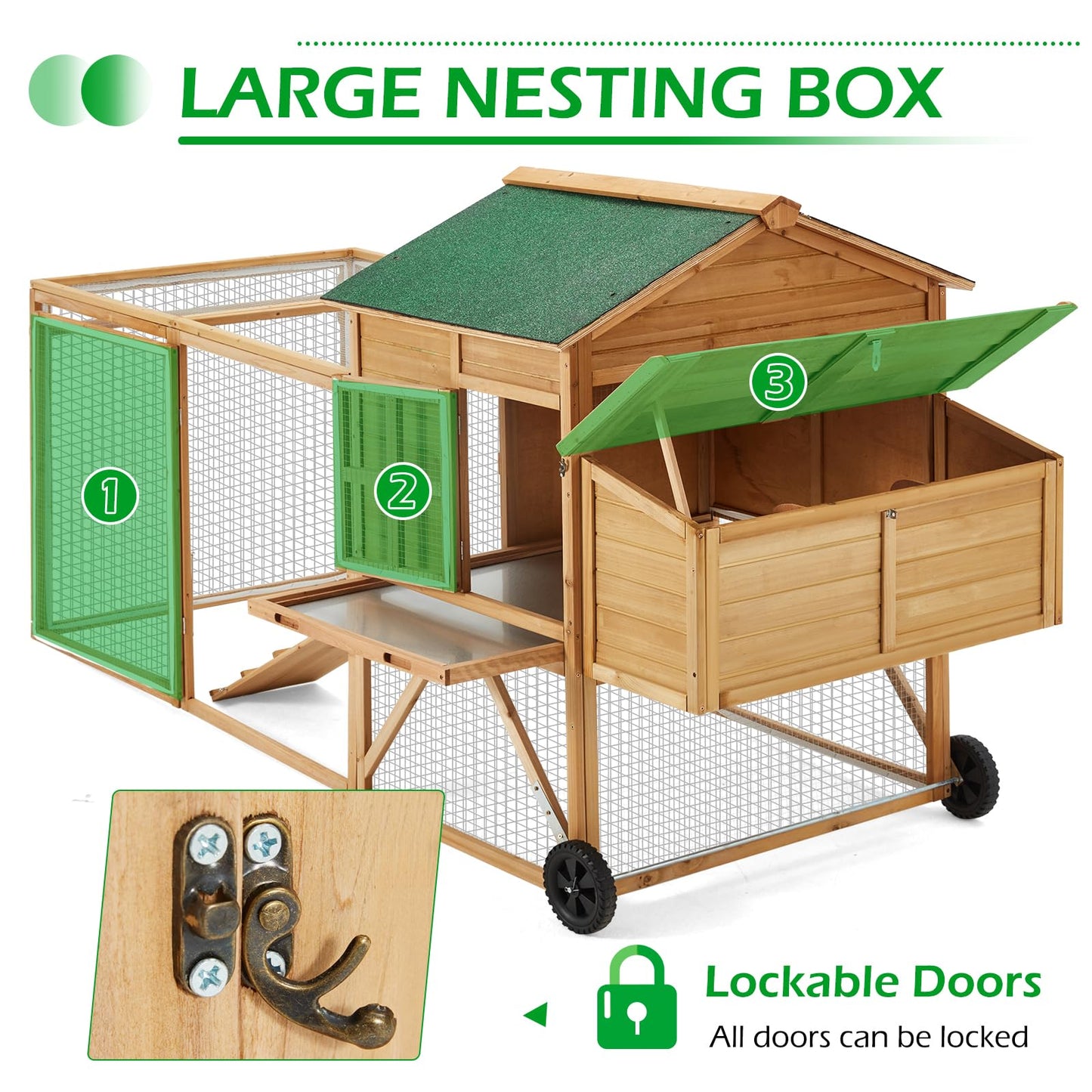 YODOLLA wooden chicken coop with lockable doors