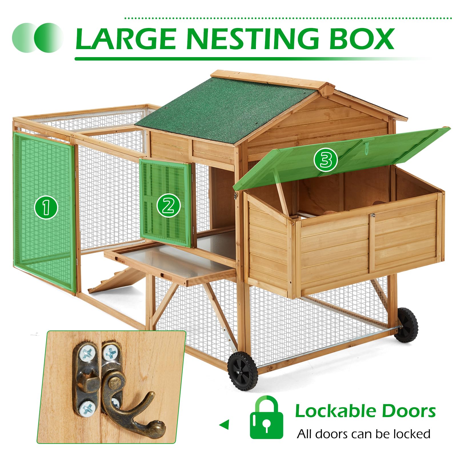 YODOLLA wooden chicken coop with lockable doors