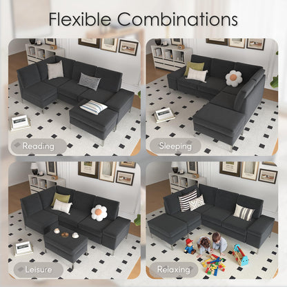 YODOLLA Sectional Couch with Ottoman Convertible Corner Couches with Armrest Storage