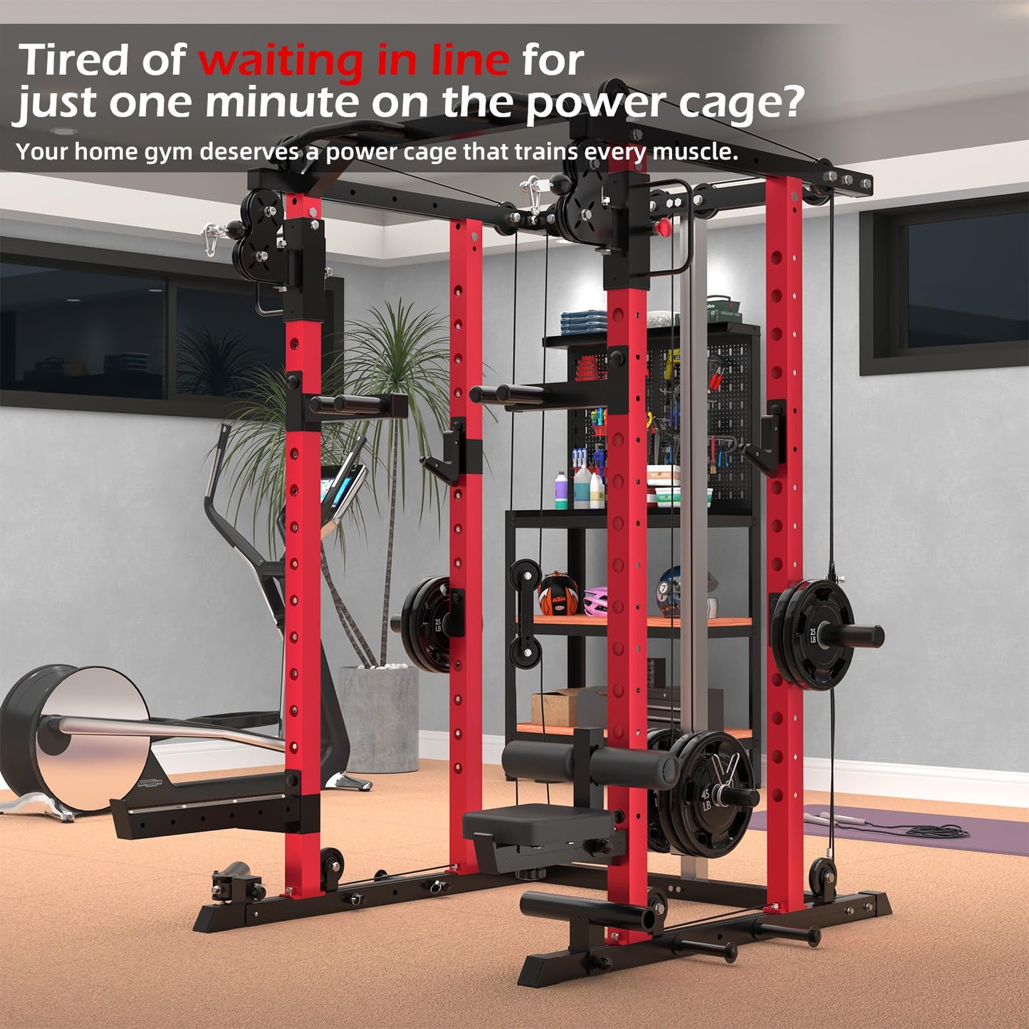 YODOLLA Power Squat Rack Cage, 2000lbs Weight Cable Machine with LAT Pulldown
