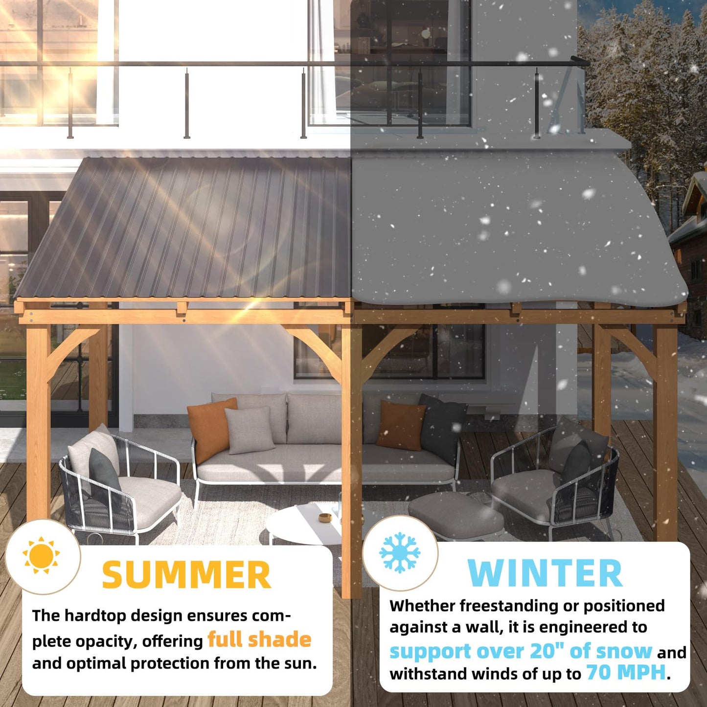 YODOLLA 20' x 10' Outdoor Wood Ceder Gazebo Lean to Hardtop Pergolas