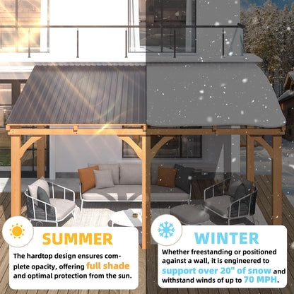 YODOLLA 20' x 10' Outdoor Wood Ceder Gazebo Lean to Hardtop Pergolas