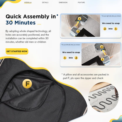 YODOLLA 36" Convertible Chair Bed, Dark Gray