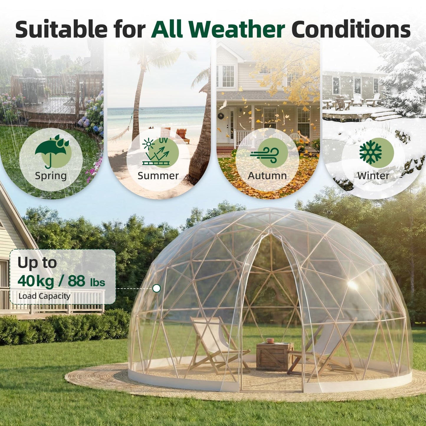 YODOLLA Igloo Tent Dome for Winter, Outdoor 12x12 Clear Bubble Tent for 4–7 People