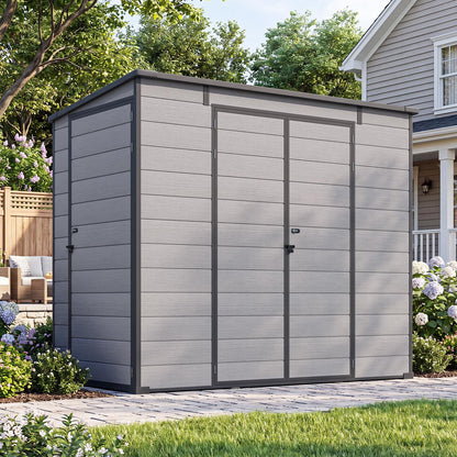 YODOLLA 4'x8' Resin Outdoor Storage Shed, Lean to Plastic Shed with Base