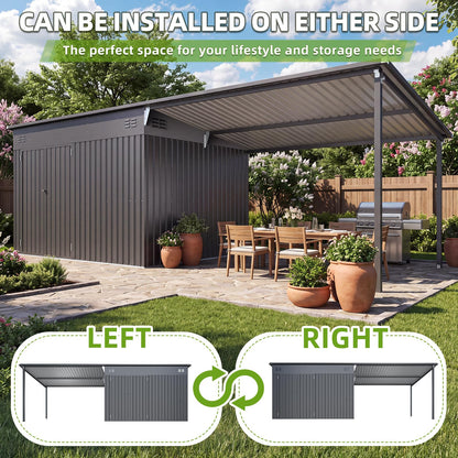 YODOLLA 20x8 FT Metal Outdoor Storage Shed with Pergola Hardtop Combo
