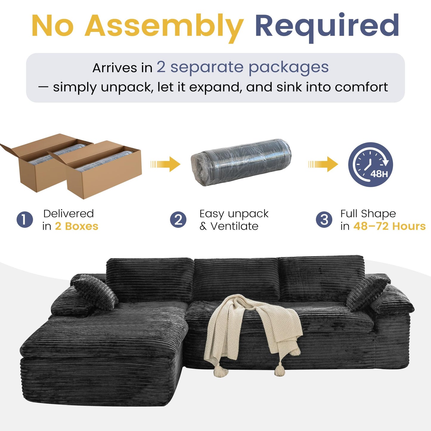 YODOLLA 110" L Shaped Modular Sectional Sofa Cloud Boneless Couch