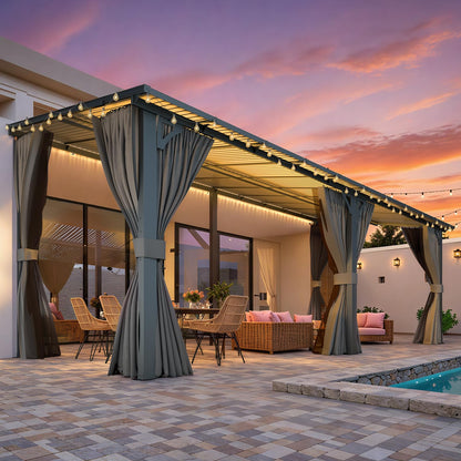 YODOLLA 20' x 8' Outdoor Gazebo Pergola with Curtains and Netting