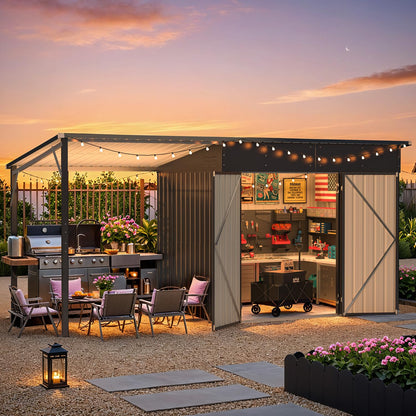 YODOLLA 14' x 5' Outdoor Open-Sided Metal Storage Shed
