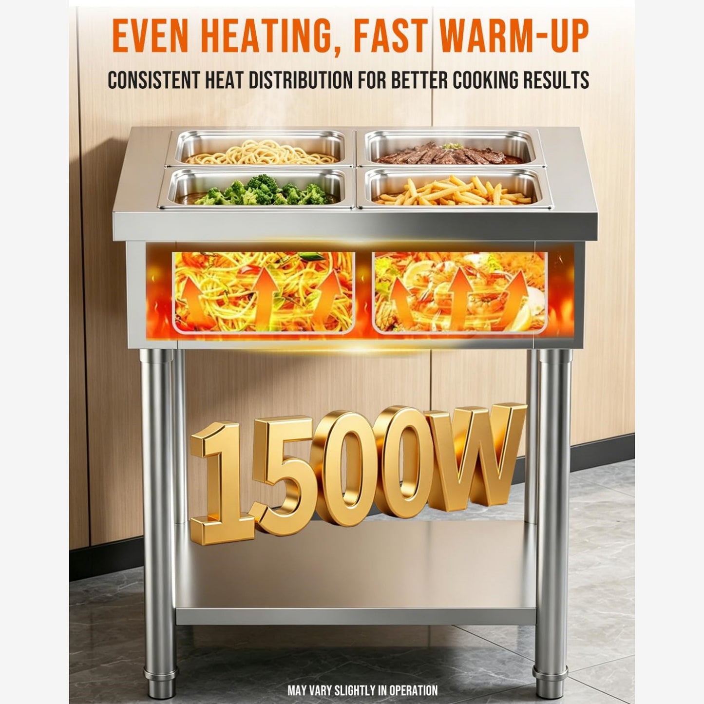 YODOLLA Commercial Food Warmer 1500W Electric Steam Table with 4x10QT Pans & Shelf