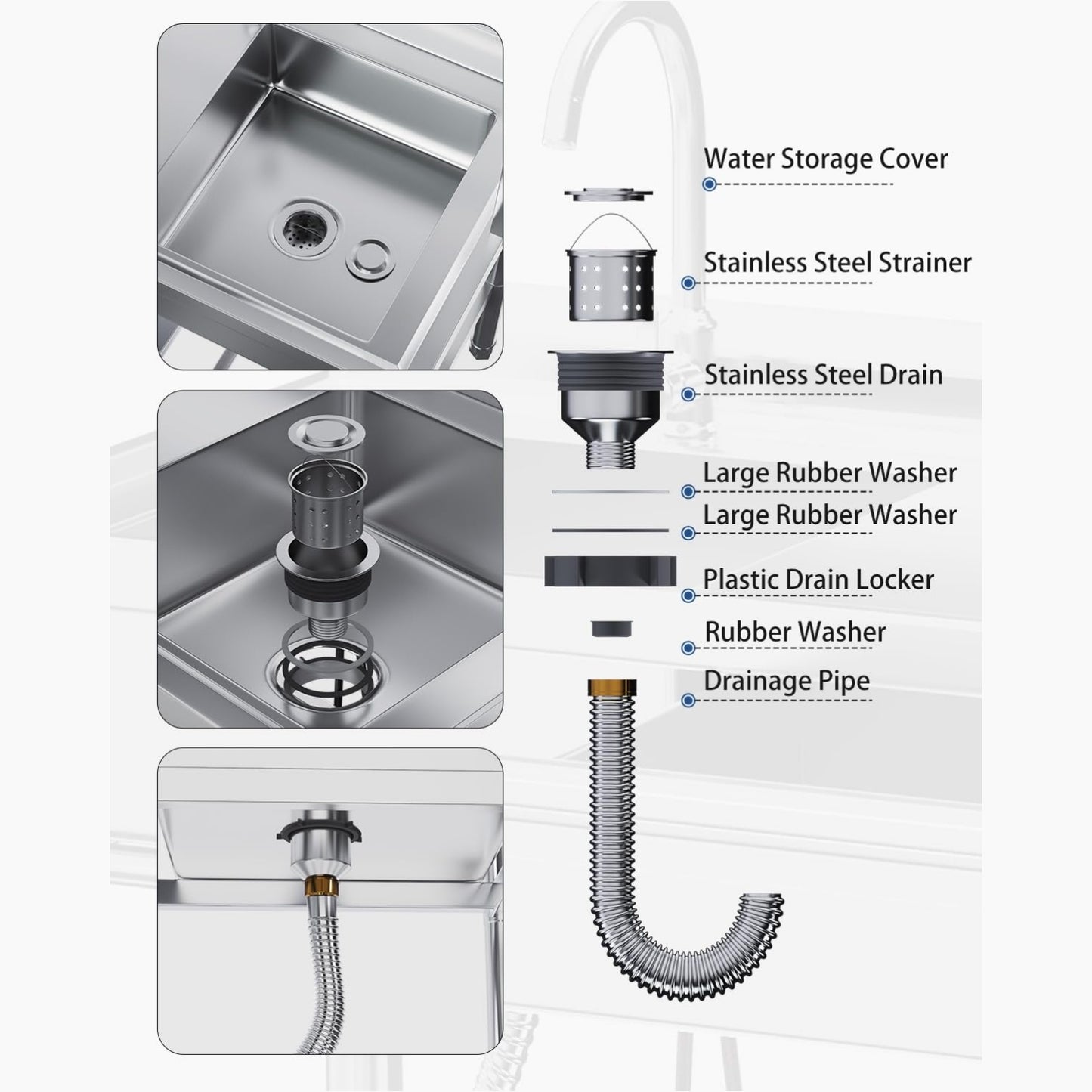 YODOLLA Stainless Steel Utility Sink, Free Standing Single Bowl Commercial Kitchen Sinks