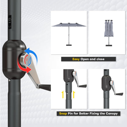 YODOLLA 15ft Double-Sided Patio Umbrella Outdoor Rectangle Umbrella with Base, Gray