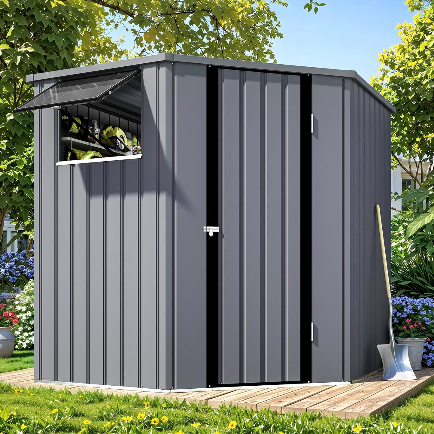 YODOLLA Corner 6x6 Storage Sheds & Outdoor Storage with Openable Windows