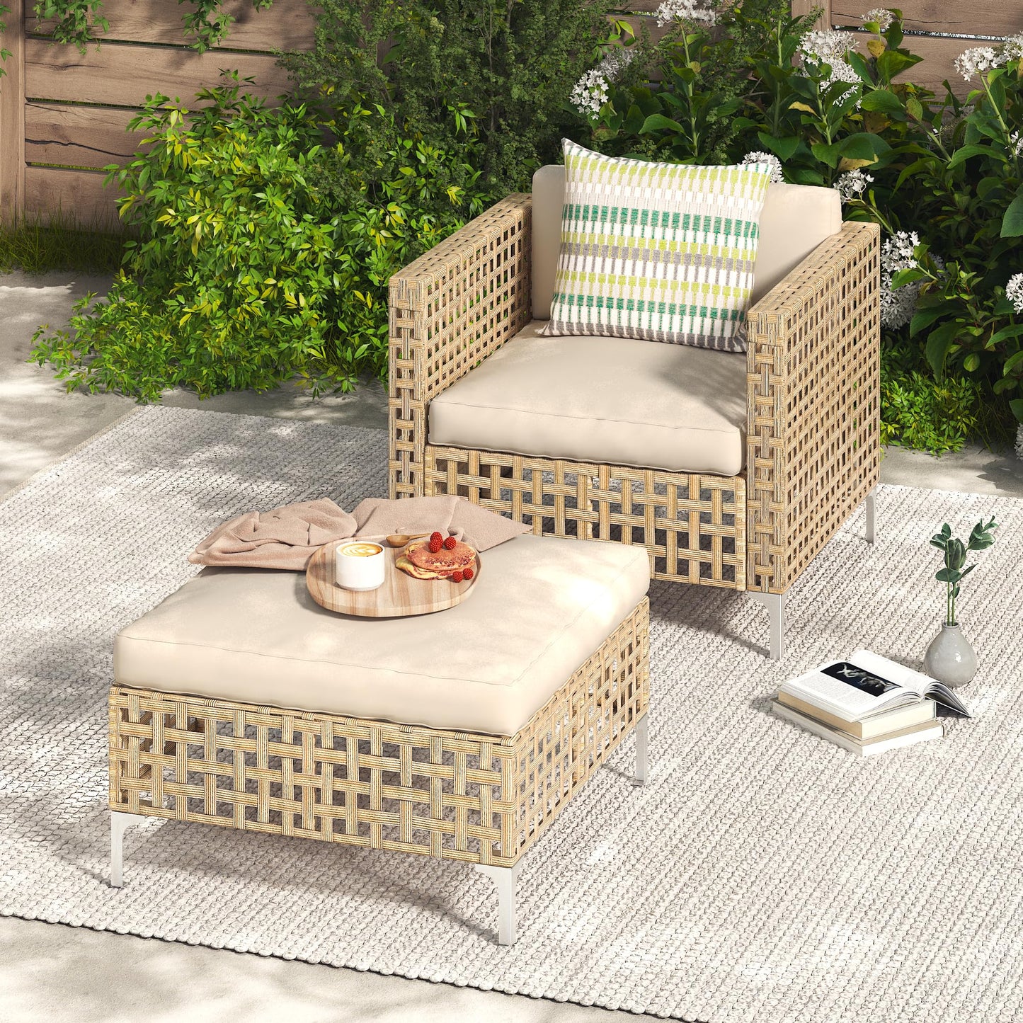 YODOLLA Outdoor Wicker Patio Furniture Sofa, 3 Seats Sofa