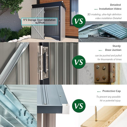 YODOLLA 5'x3' Outdoor Storage Shed, Gray