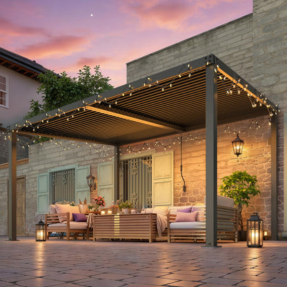 YODOLLA 13' x 10' Louvered Gazebo Pergola with Adjustable Metal Rainproof Patio Roof