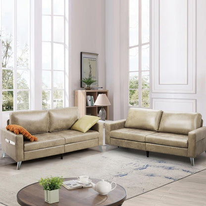YODOLLA 79 Inch Sofa Couch for Living Room, Faux Leather, Beige