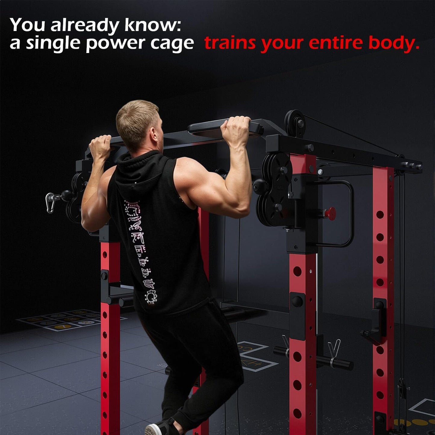 YODOLLA Power Squat Rack Cage, 2000lbs Weight Cable Machine with LAT Pulldown