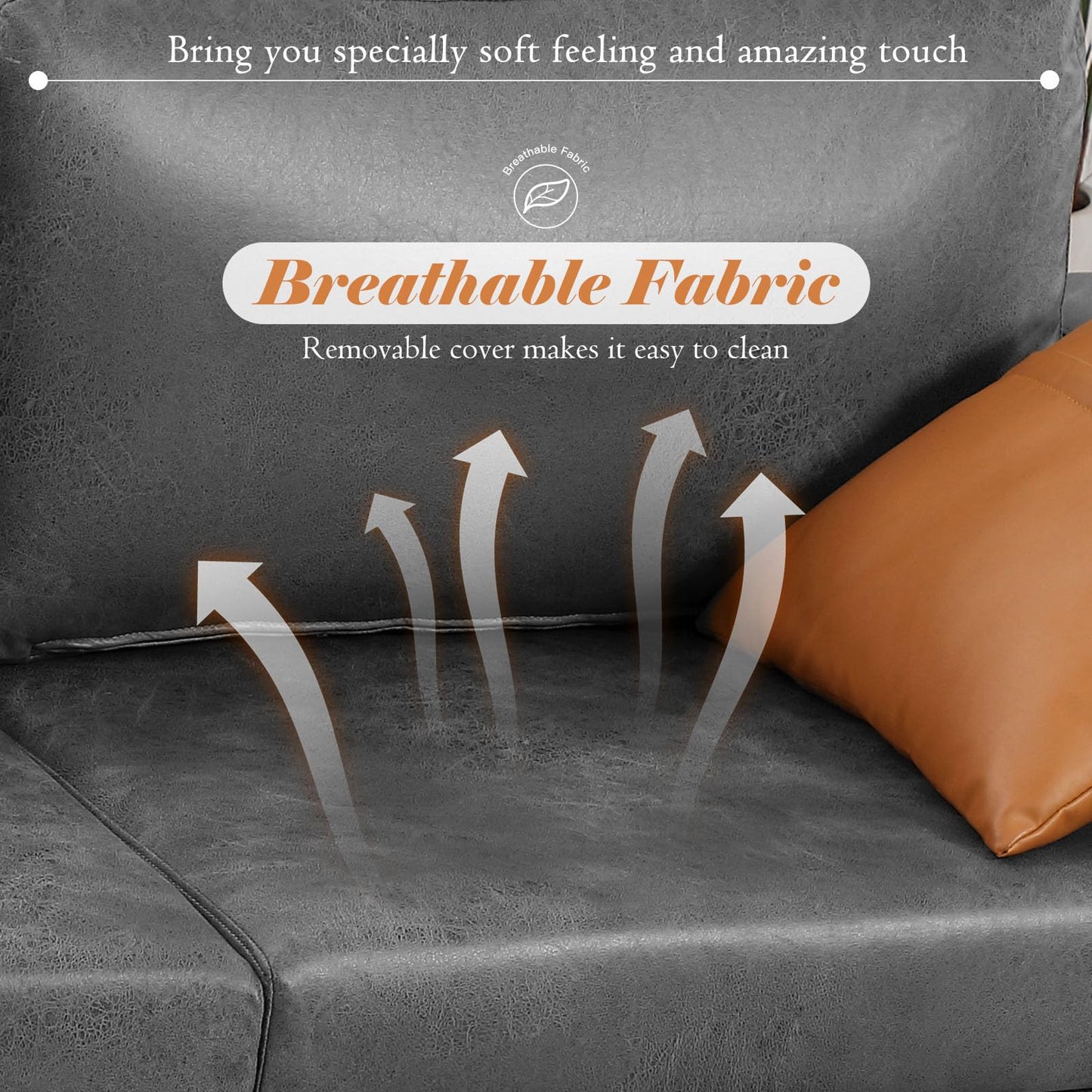 YODOLLA 79 Inch Sofa Couch for Living Room, Faux Leather, Gray