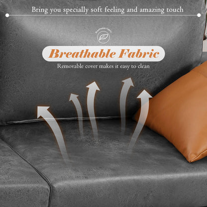 YODOLLA 79 Inch Sofa Couch for Living Room, Faux Leather, Gray