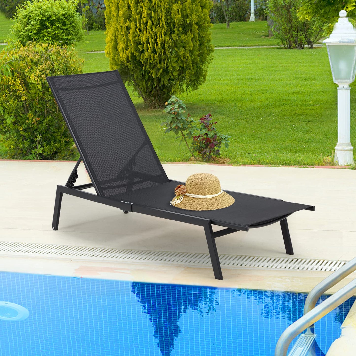 YODOLLA Curved Design Pool Lounge Chairs, Black