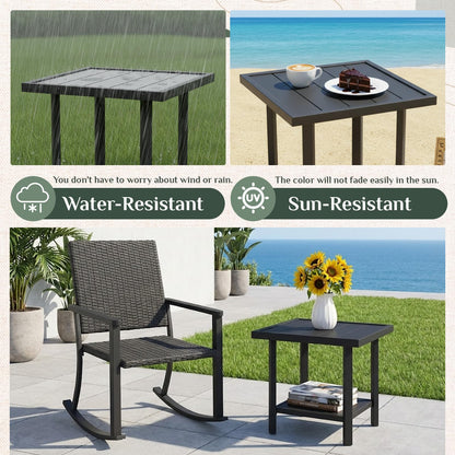 YODOLLA Outdoor Dining Set, Metal Frame Patio 2PCS(Chair+Side Table)