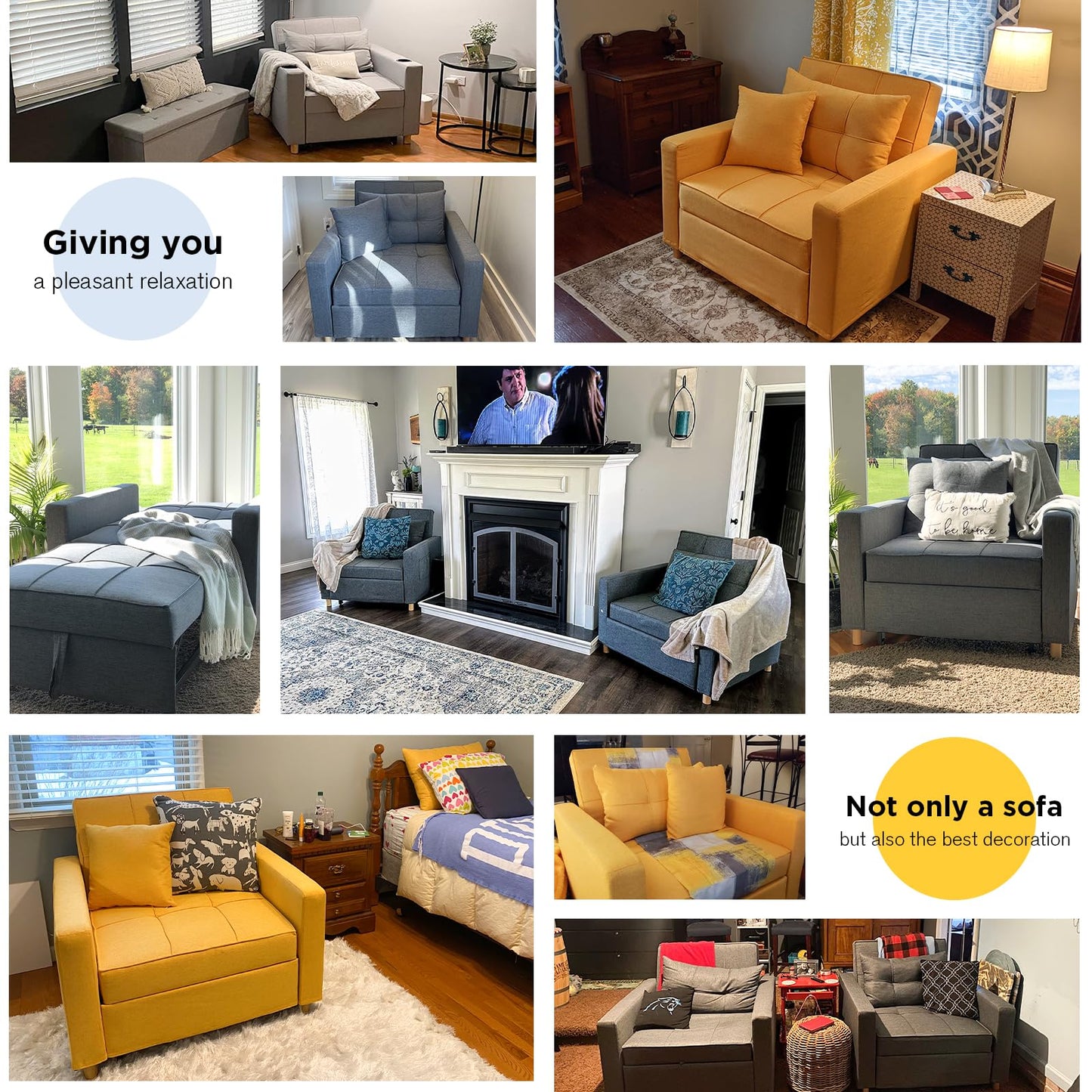 YODOLLA 36" Convertible Chair Bed, Yellow