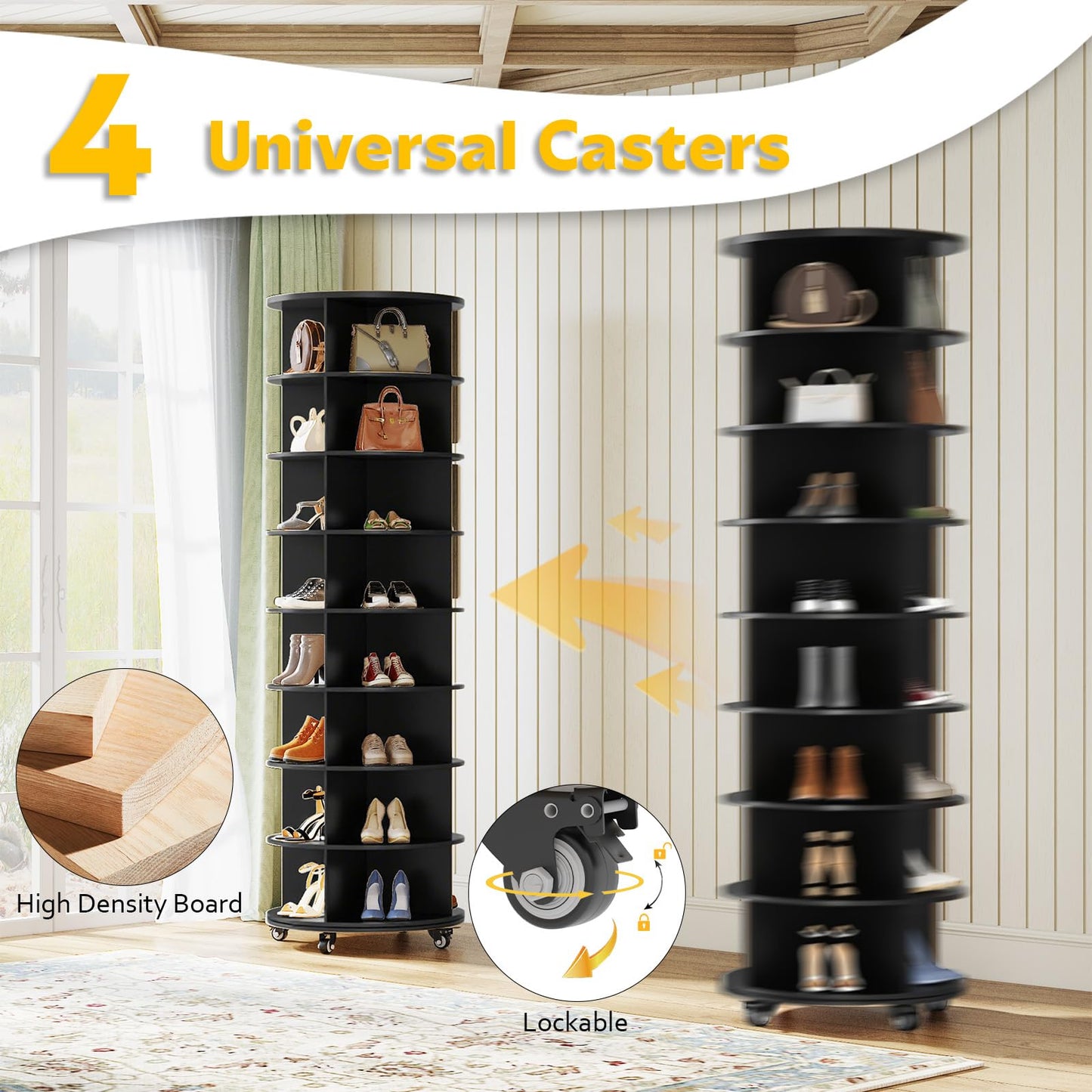 YODOLLA 8 Tier Rotating Shoe Rack Shoe Tower Organizer, Black