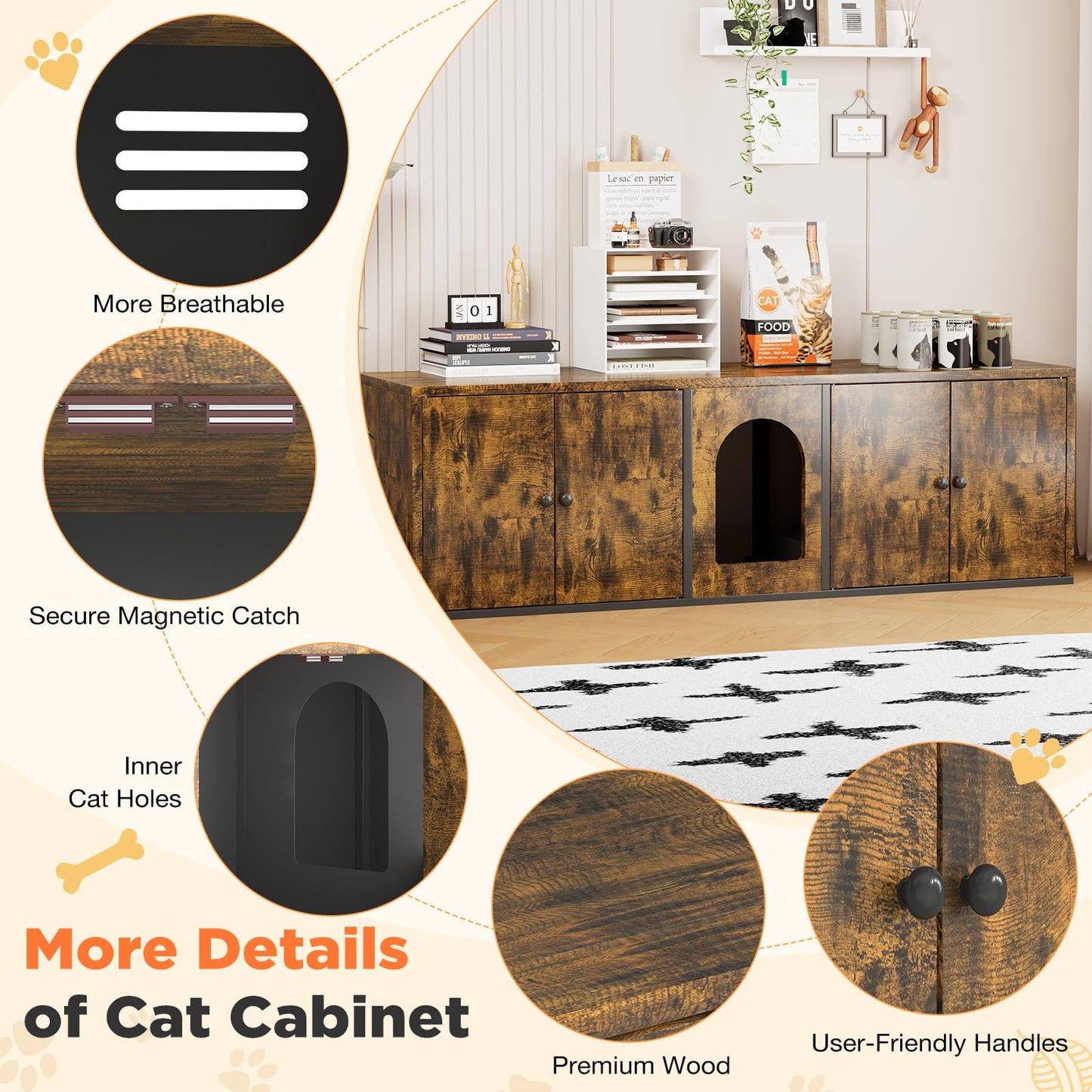 YODOLLA Cat Litter Box Enclosure with Double Room and Large Storage Space