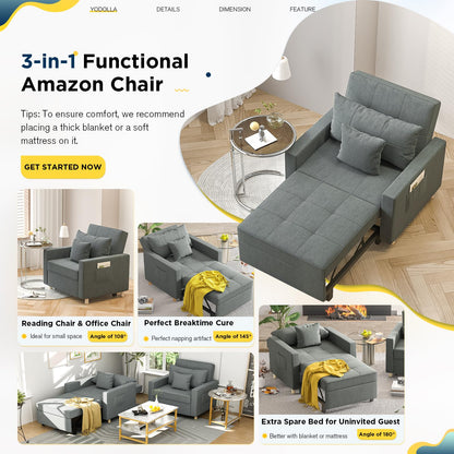 YODOLLA 36" Convertible Chair Bed, Dark Gray