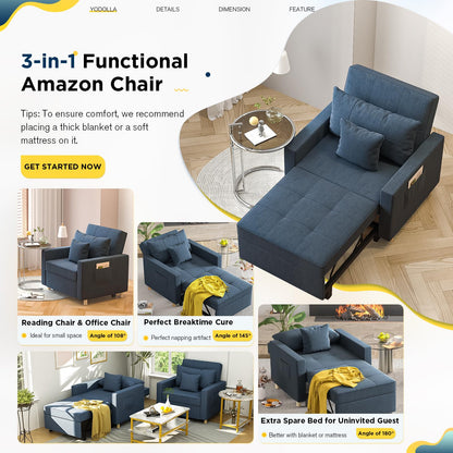 YODOLLA 36" Convertible Chair Bed, Blue