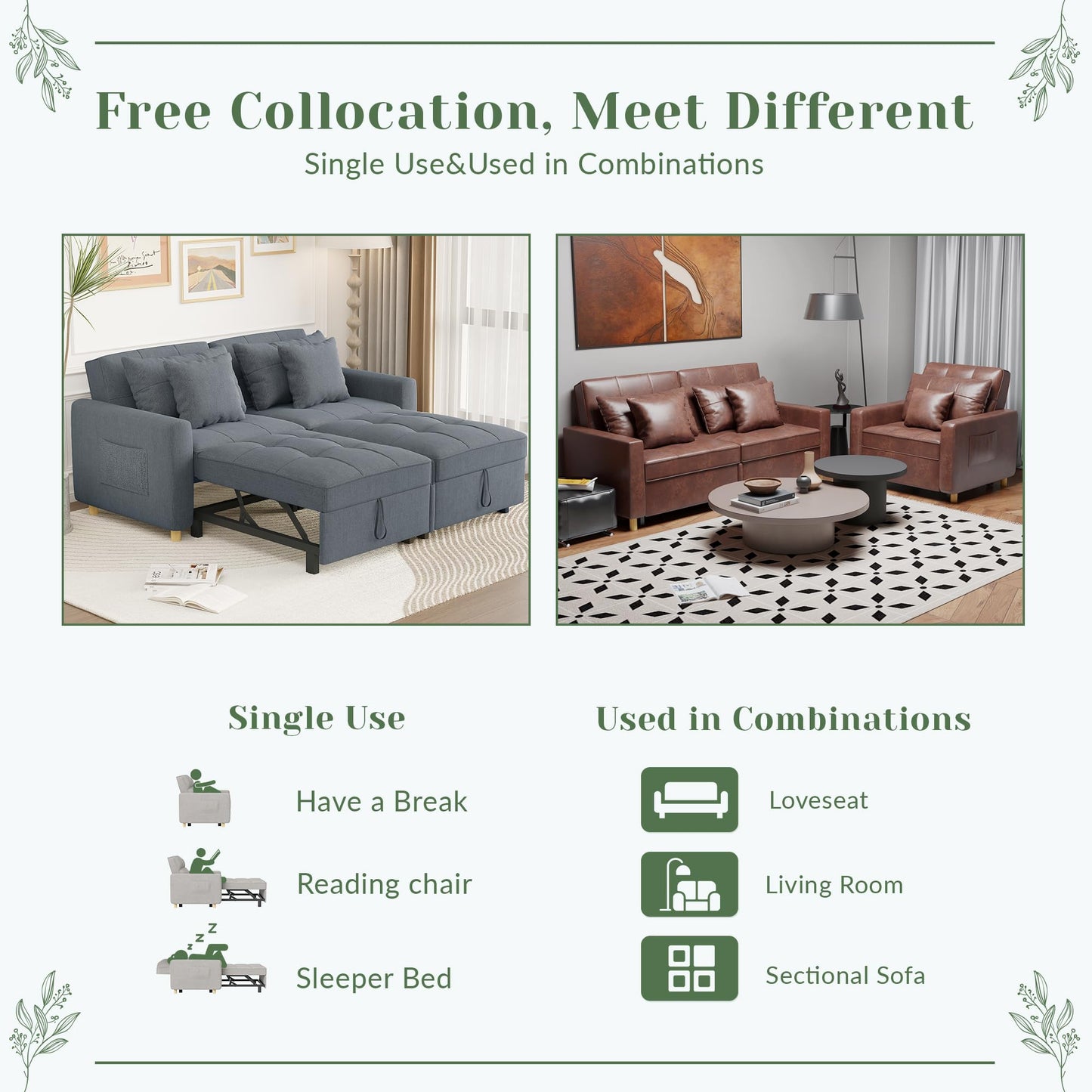 YODOLLA Comfortable 3-1 Convertible Sofa Bed, Dark Gray