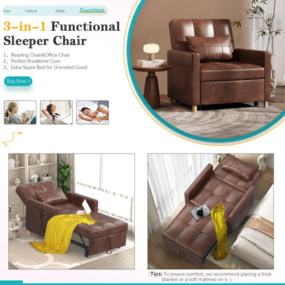 YODOLLA 3 in 1 Chair Bed Sleeper for Adults, Brown
