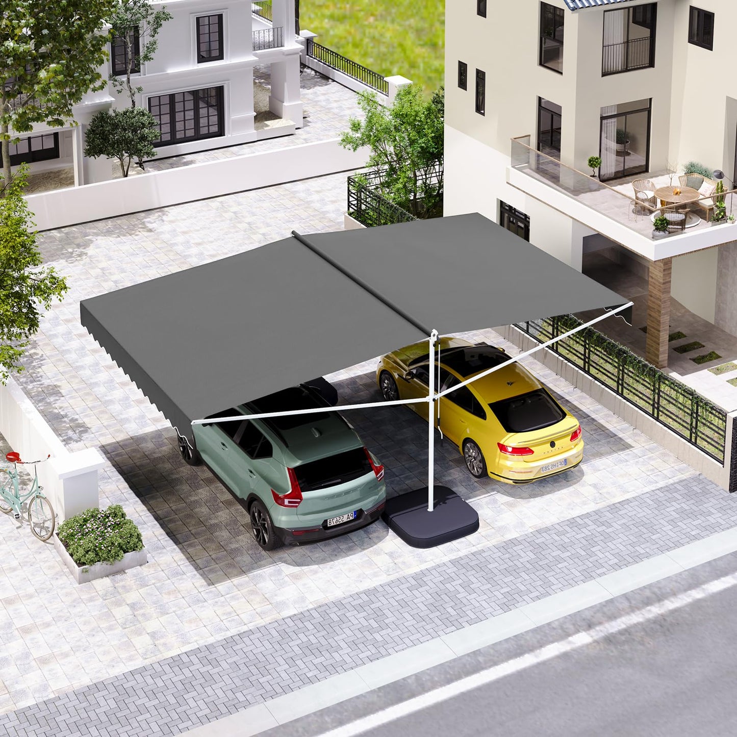 YODOLLA 13'x10' Dual Side Awnings Free Standing Retractable Awning with Weighted Base