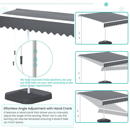 YODOLLA 10'x8' Awning Free Standing Retractable Awning with Weighted Base