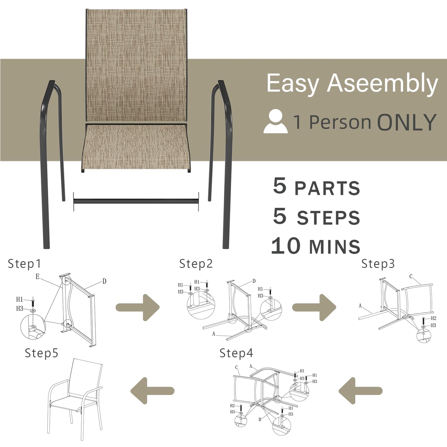 YODOLLA Patio Dining Chairs Set for 4, Stackable Textilene Patio Chairs