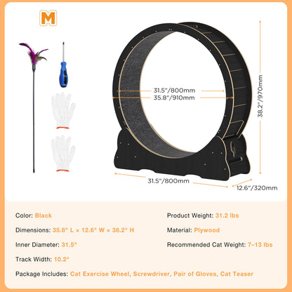 YODOLLA 35.8'' Cat Wheel Large Quiet Cat Treadmill, Black